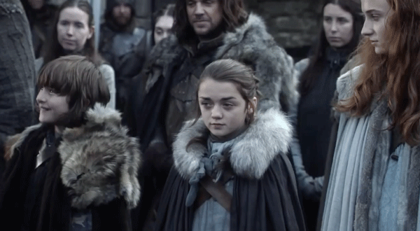 Bran, Arya e Sansa na primeira temporada de Game of Thrones