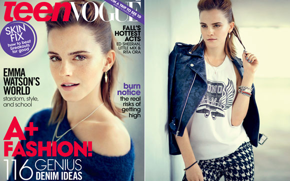 Emma Watson investe na estampa xadrez para editorial da revista <em>Teen  Vogue</em>