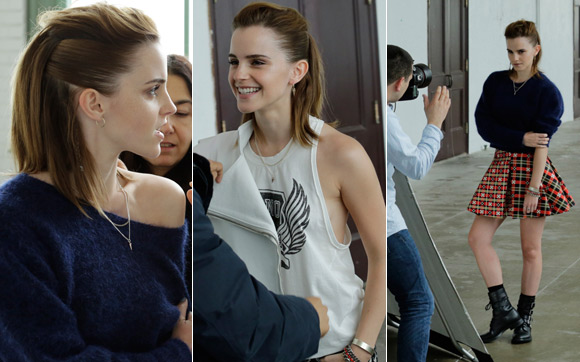 Emma Watson investe na estampa xadrez para editorial da revista <em>Teen  Vogue</em>