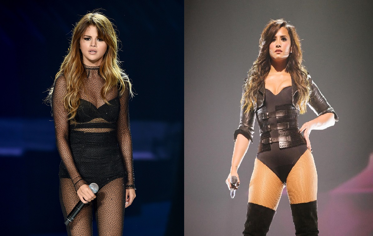 Imagem comparando as roupas de Selena Gomez e de Demi Lovato