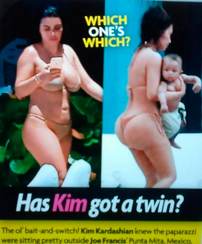 Foto da revista Star com a comparação da sósia de Kim e da própria Kim