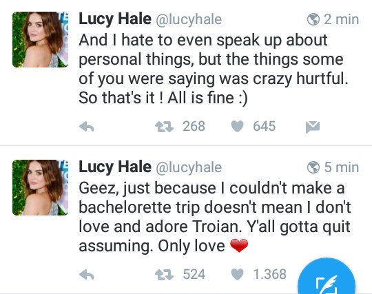 Tweets deletados da Lucy Hale