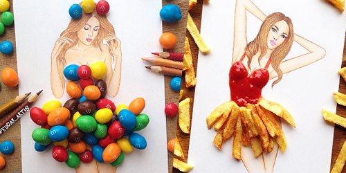 Artista usa comidinhas para criar ilustrações bem fashionistas
