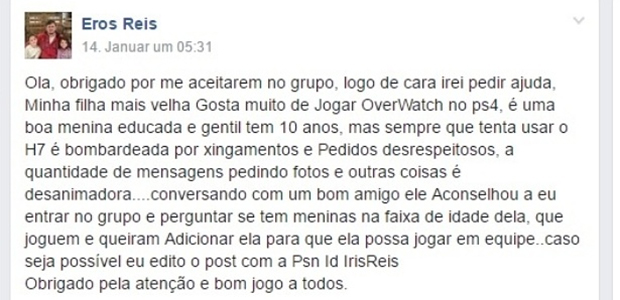 Pai pede para que gamers parem de assediar filha de 10 anos Pai pede para que gamers parem de assediar filha de 10 anos