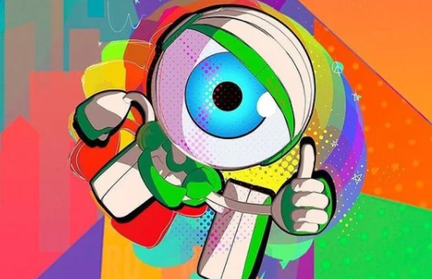 Ilustração mostra o robô colorido e com um olho no lugar do rosto, que representa o BBB. Ele está fazendo sinal de "joia" com uma das mãos