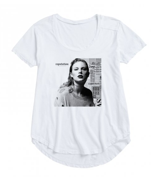 A camiseta com a capa do álbum Reputation custa U$45 (aproximadamente, R$142).