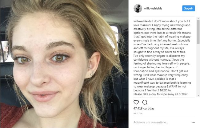 Willow shields sem maquiagem instagram