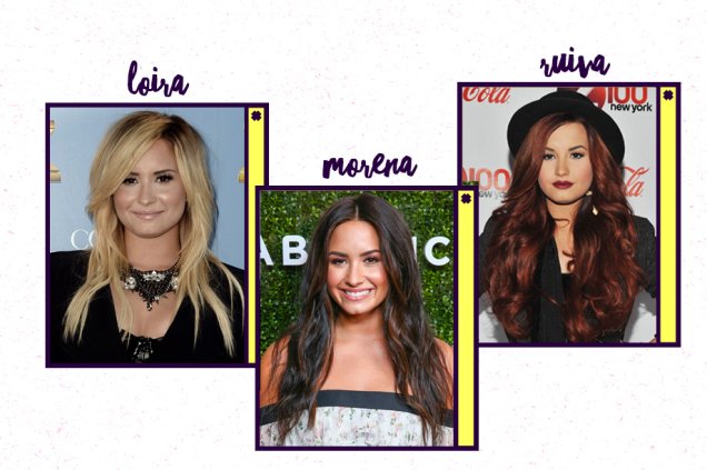 No momento, ela tem um cabelão castanho, mas Demi Lovato também foi ruiva, com um tom de vermelho escuro (no fim de 2011) e já apostou nos fios loiros.