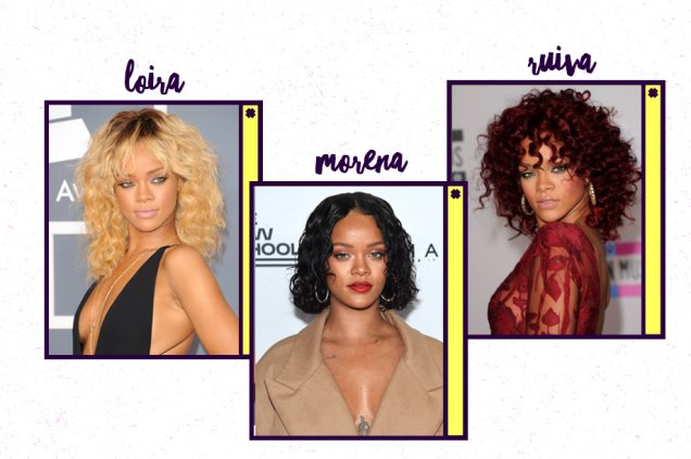 Rihanna é uma camaleoa por excelência! Hoje, está com o cabelo escuro (às vezes curto, às vezes longo), mas já apareceu ruiva em 2010 e ficou bem loira no início de 2012. Estamos ansiosas pela próxima mudança!