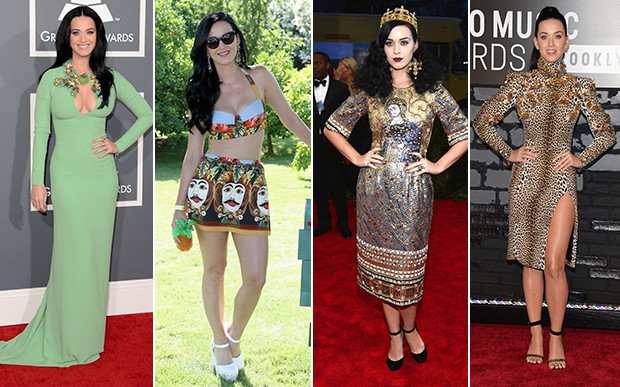2013 – O ano começou com um look liso que ela usou no Grammy, mas 2013 foi, definitivamente, o ano das estampas nos looks da Katy. O animal print reinou na fase Roar da cantora.