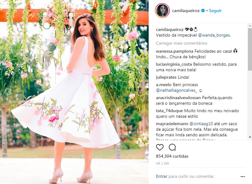 vestido de noiva da atriz camila queiroz em seu casamento no civil