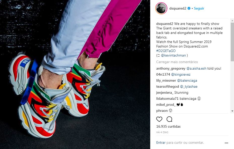 Um dad sneaker mais tradicional também foi apresentado na coleção da Dsquared2.