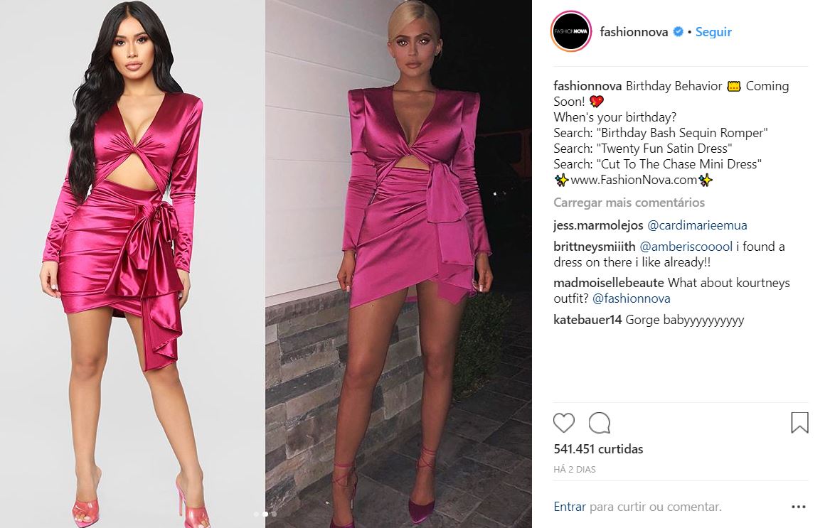 A marca Fashion Nova criou uma versão do vestido que a Kylie Jenner usou em sua festa de aniversário.