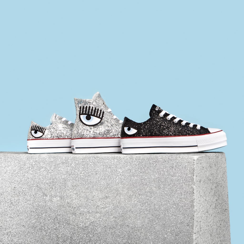 Glitter preto ou prata nos tênis da Converse criados pela Chiara Ferragni