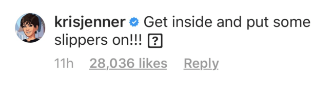 Comentário Kris Jenner na foto de Kendall Jenner