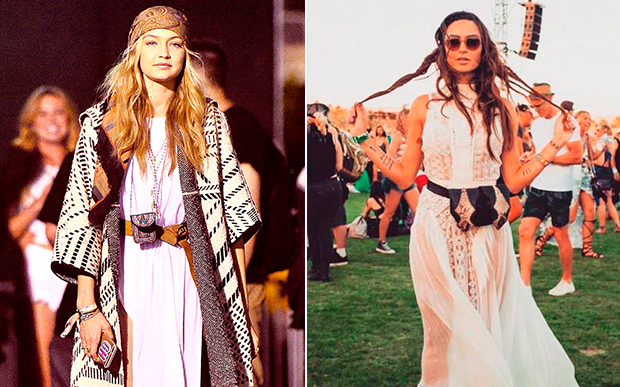 O estilo boho combina muito com festival de música. Gigi Hadid e Thaila Ayala ficaram lindas, né?