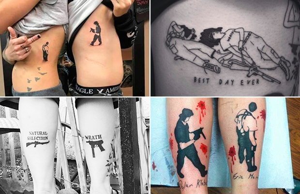 Imagens de pessoas que fizeram tatuagens em homenagem aos assassinos