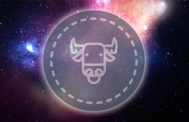 touro, símbolo do signo de Touro, em fundo de galáxia