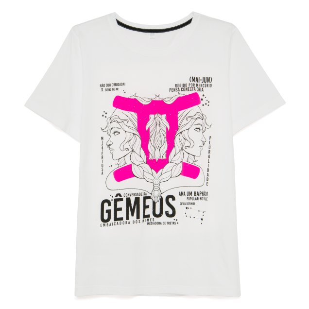 Camiseta Signo de Gêmeos, Riachuelo, R$ 39,90*. Camiseta Signo de Gêmeos, Riachuelo, R$ 39,90*.