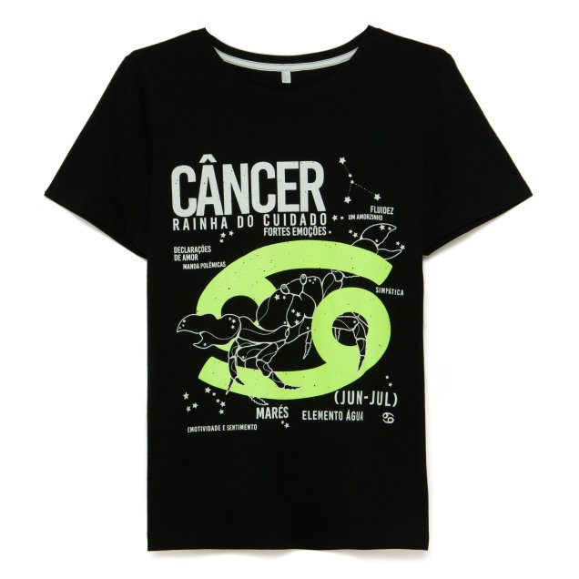 Camiseta Signo de Câncer, Riachuelo, R$ 39,90*. Camiseta Signo de Câncer, Riachuelo, R$ 39,90*.