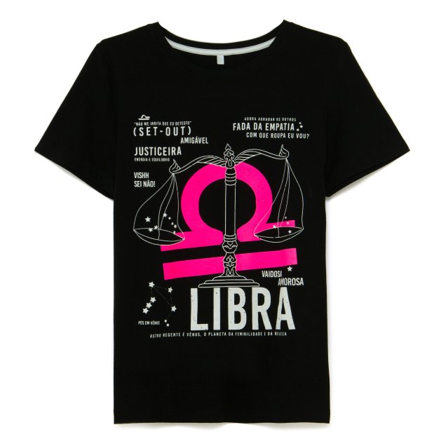 Camiseta Signo de Libra, Riachuelo, R$ 39,90*. Camiseta Signo de Libra, Riachuelo, R$ 39,90*.