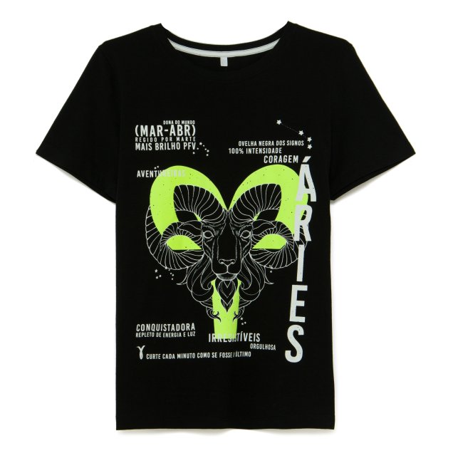 Camiseta Signo de Áries, Riachuelo, R$ 39,90*. Camiseta Signo de Áries, Riachuelo, R$ 39,90*.