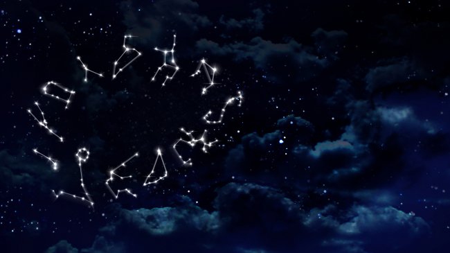 Constelações dos singos do zodíaco sobre um fundo preto estrelado