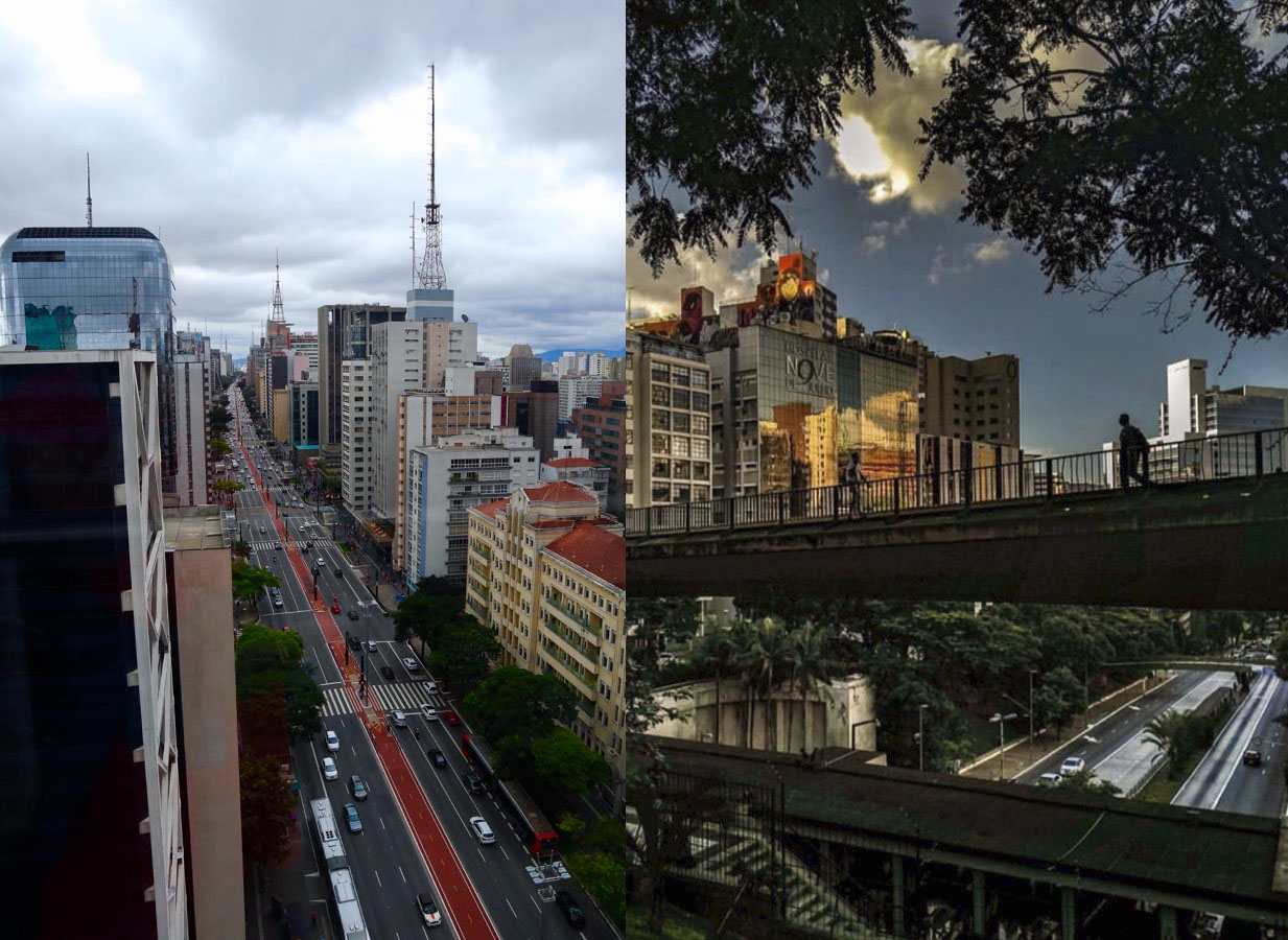 À esquerda, o mirante do Sesc Paulista e, à direita, o Mirante 9 de Julho