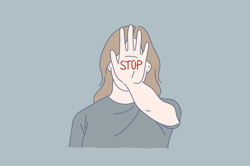Ilustração de uma mulher tampando o rosto com a mão