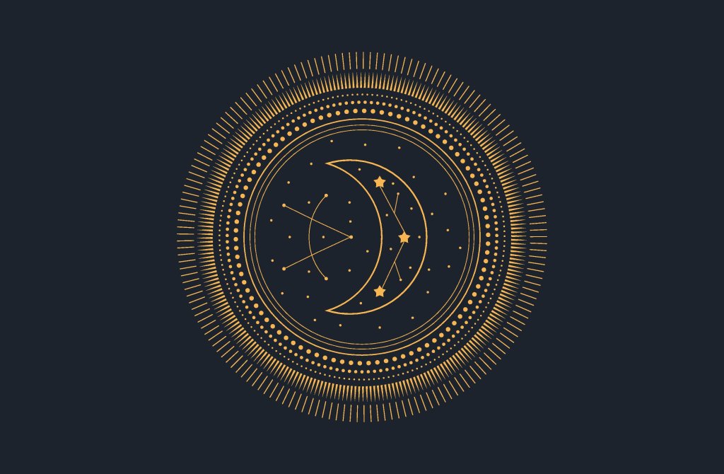 ilustração com elementos que remetem à astrologia