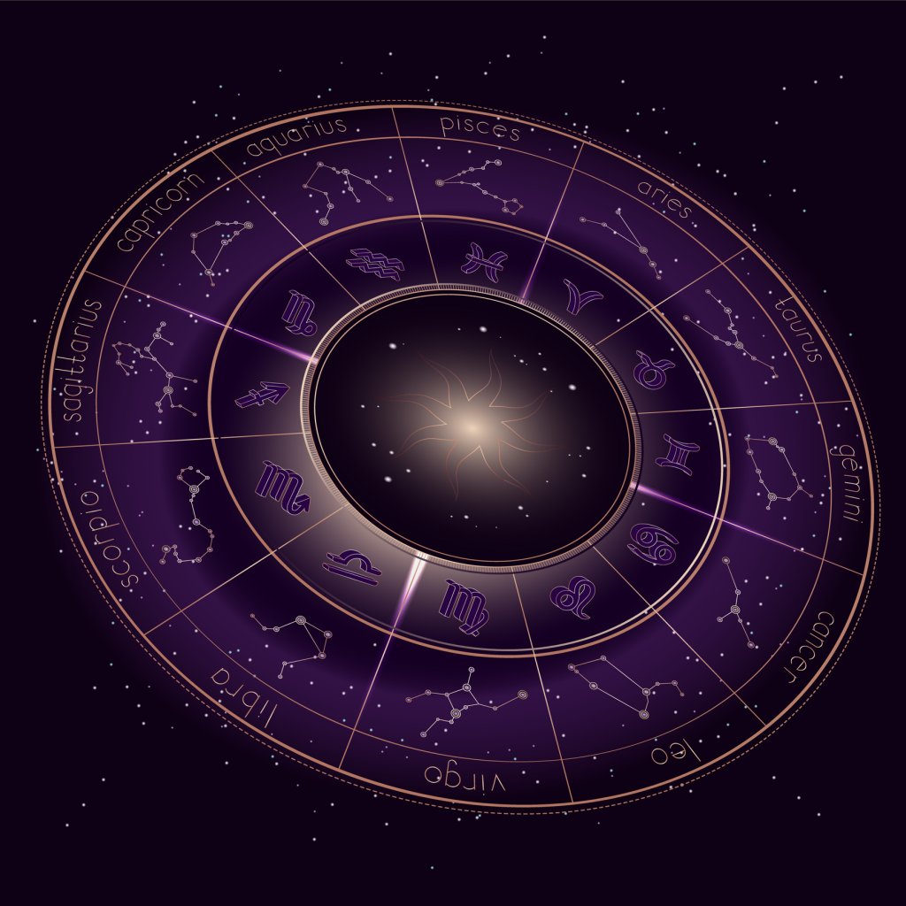 Um círculo roxo com elemento dos signos