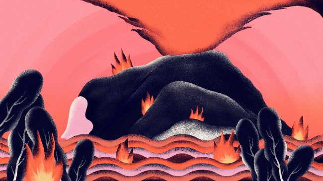 Ilustração sobre orgasmo; parece um vulcão em chamas