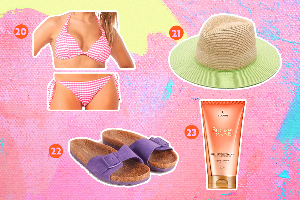 produtos-aproveitar-verao-05 Biquíni, chapéu panamá, birken e loção pós sol para usar no verão