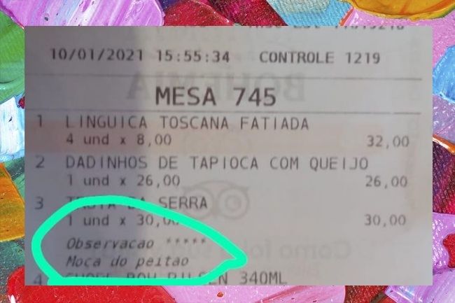 Mulher é constragida com comentário abusivo escrito em comanda Mulher é constragida com comentário abusivo escrito em comanda