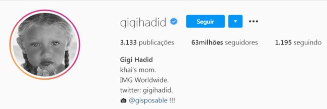 gigi-hadid-nome-da-filha-khai Descrição do perfil de Gigi Hadid no Instagram com Khai's mom
