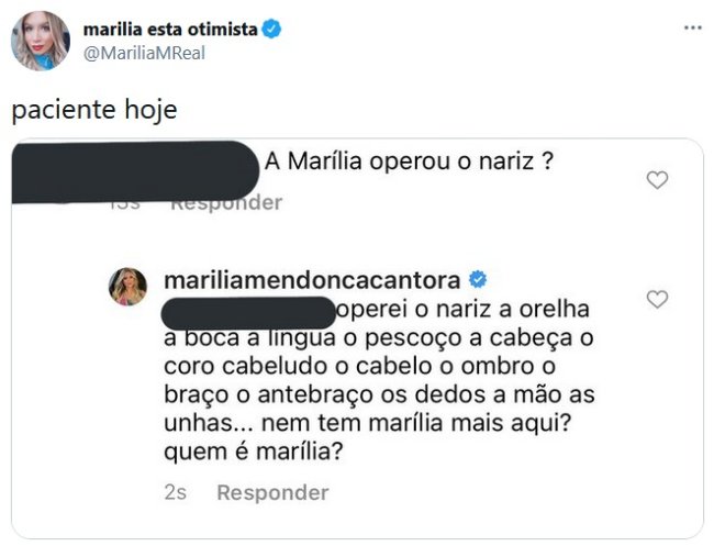 Marília responde seguidor que a questiona sobre seu nariz