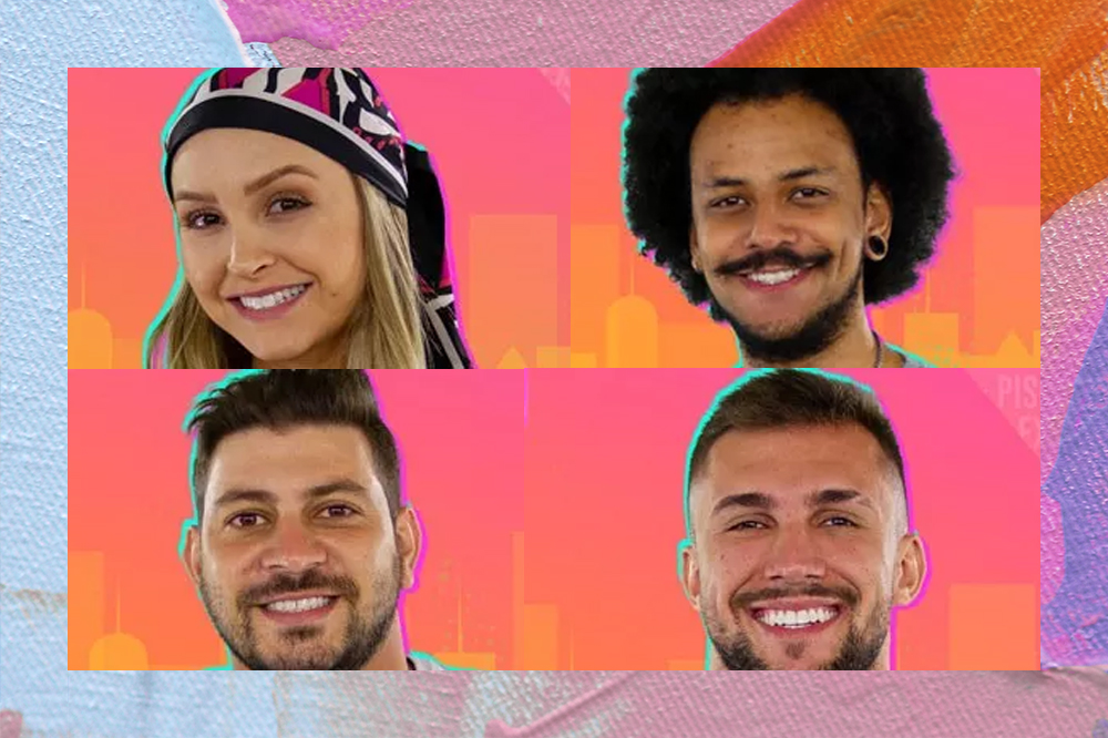 montagem mostra Carla Diaz, Arthur, Caio e João, todos sorrindo