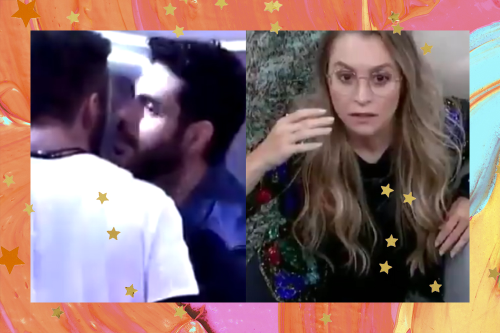 montagem mostra Rodolffo e Arthur conversando de um lado e Carla Diaz