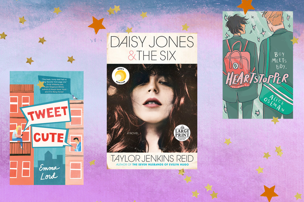 Capas dos livros Tweet Cute, Daisy Jones & The Six e Heartstopper
