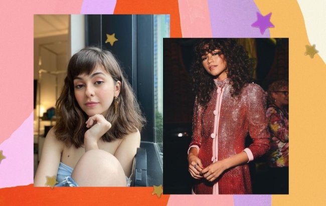 Klara Castanho e Zendaya Klara Castanho a direita com shaggy hair e brinco de chave, a direita com Zendaya mostrando seu corte shaggy hair com seus fios cacheados.