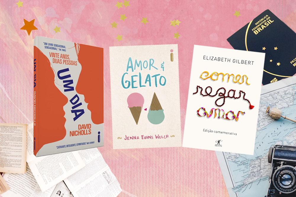 Livros "Um Dia", "Amor & Gelato" e "Comer, Rezar, Amar"