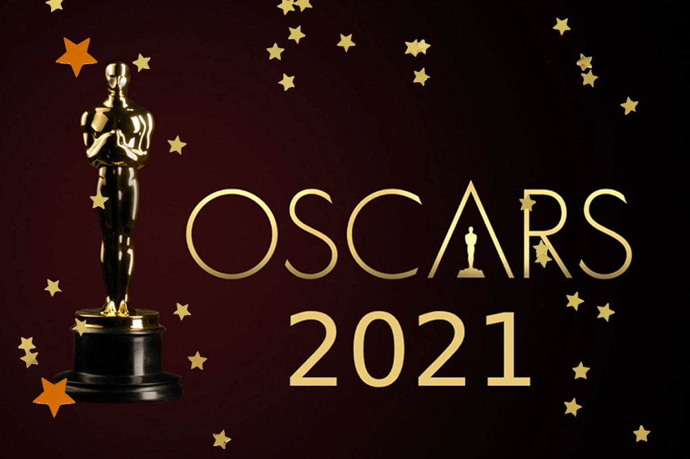 Estatueta do Oscar escrito "Oscar 2021" ao lado