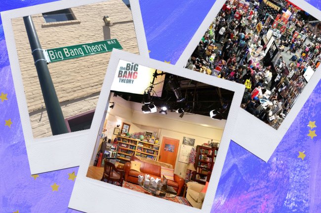 17 viagens que todo nerd vai querer fazer no pós-pandemia Montagem sobre fundo azul com fotos de Pasadena e dos estúdios da Warner