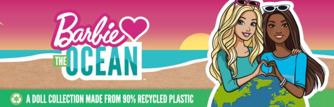 Mattel lança coleção da Barbie produzida com lixo plástico reciclado dos oceanos Logo da campanha da Barbie Loves The Ocean