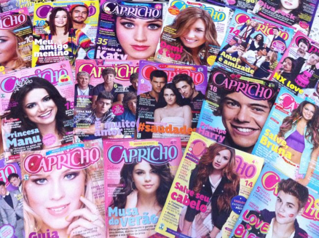 Coleção de revistas CAPRICHO, com capas da Manu Gavassi, do One Direction, da Demi Lovato, da Selena Gomez, da Katy Perry...