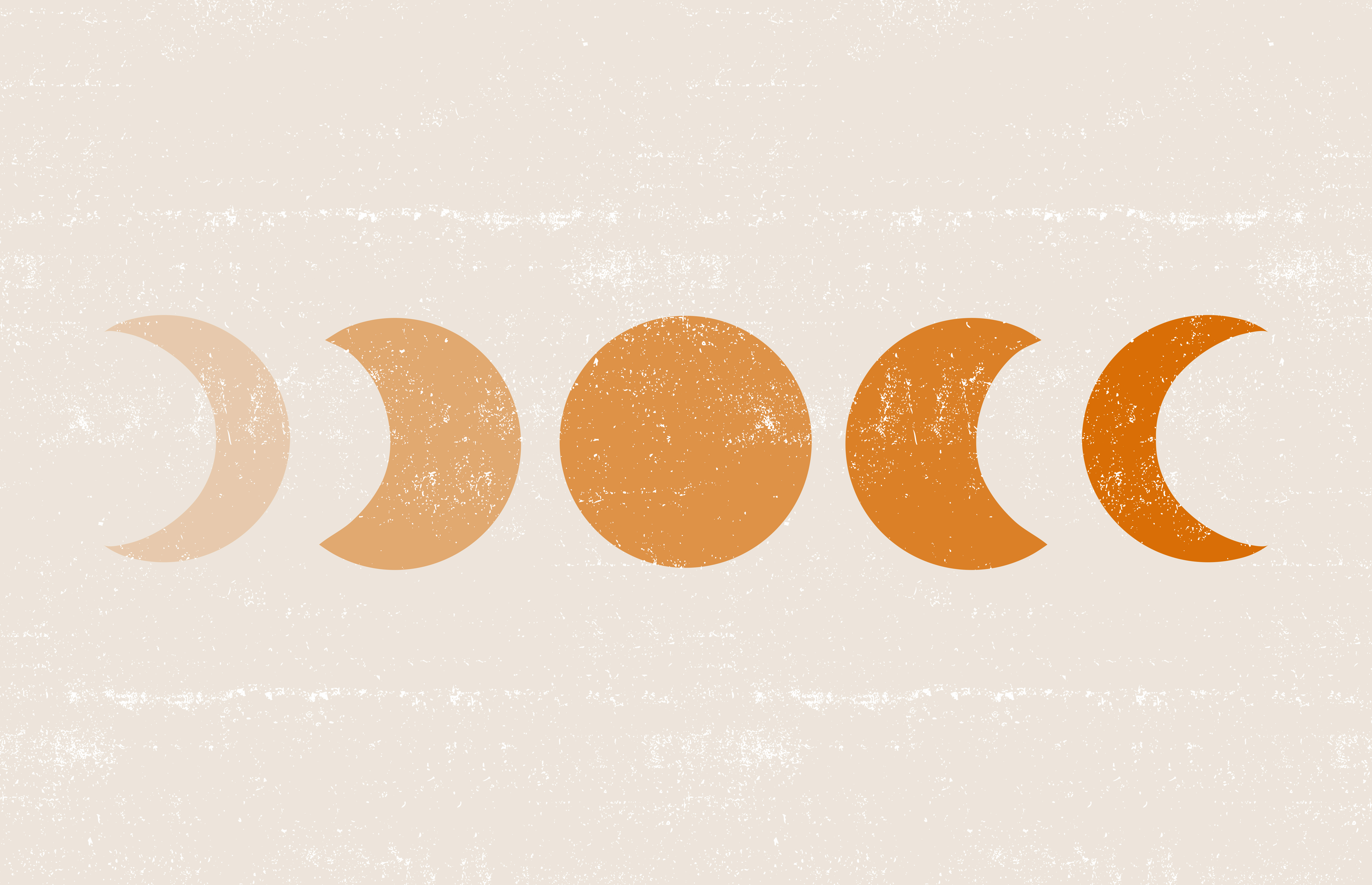 Ilustração com todas as fases da lua: Nova, Cheia, Crescente e Minguante