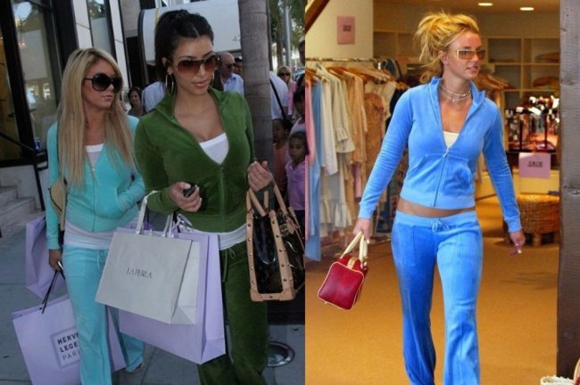 Paris Hilton, Kim Kardashian e Britney usando conjunto de moletom nos anos 2000
