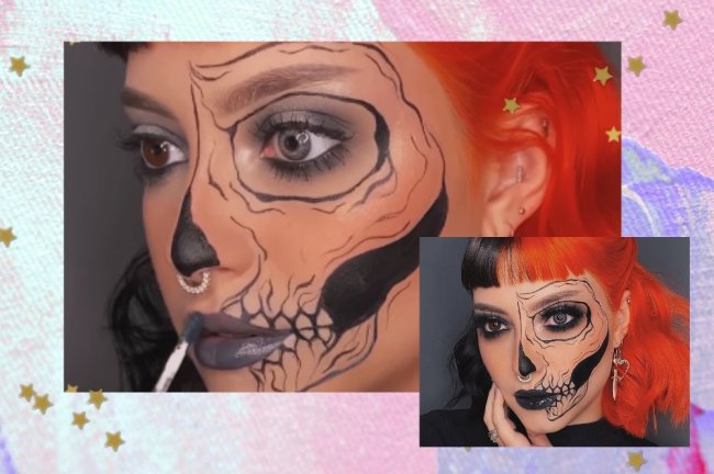 Dois prints de tutorial de maquiagem com borda colorida.