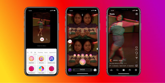Postar pelo computador e mais: veja as próximas novidades do Instagram Montagem mostrando recursos de realidade aumentando para o Reel