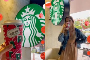 Fotos da Gabriela, estagiária de comportamento da CH, provando a bebida da Taylor Swift na Starbucks